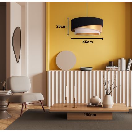 Duolla - Lustra ar auklu KOBO 1xE27/15W/230V d. 45 cm melna/zelta/krēmkrāsa