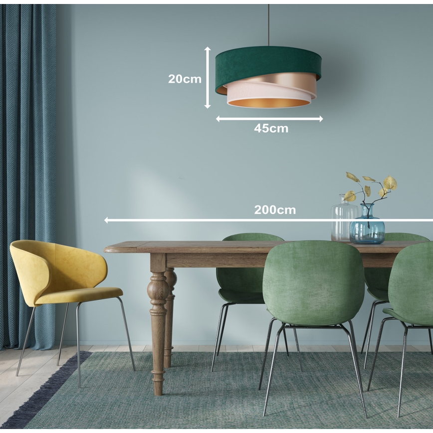 Duolla - Lustra ar auklu KOBO 1xE27/15W/230V d. 45 cm zaļa/rozā zelta/krēmkrāsa