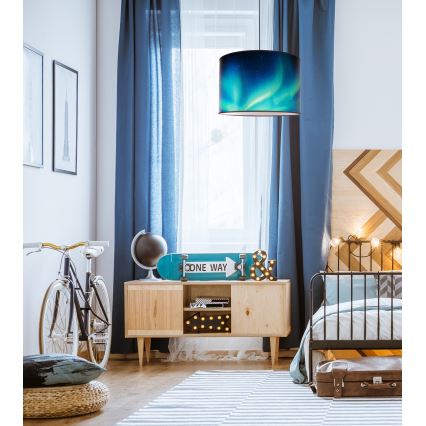 Duolla - Lustra ar auklu PRINT L 1xE27/40W/230V d. 45 cm melna/tirkīza