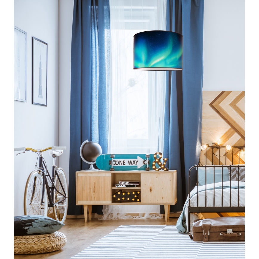 Duolla - Lustra ar auklu PRINT L 1xE27/40W/230V d. 45 cm melna/tirkīza