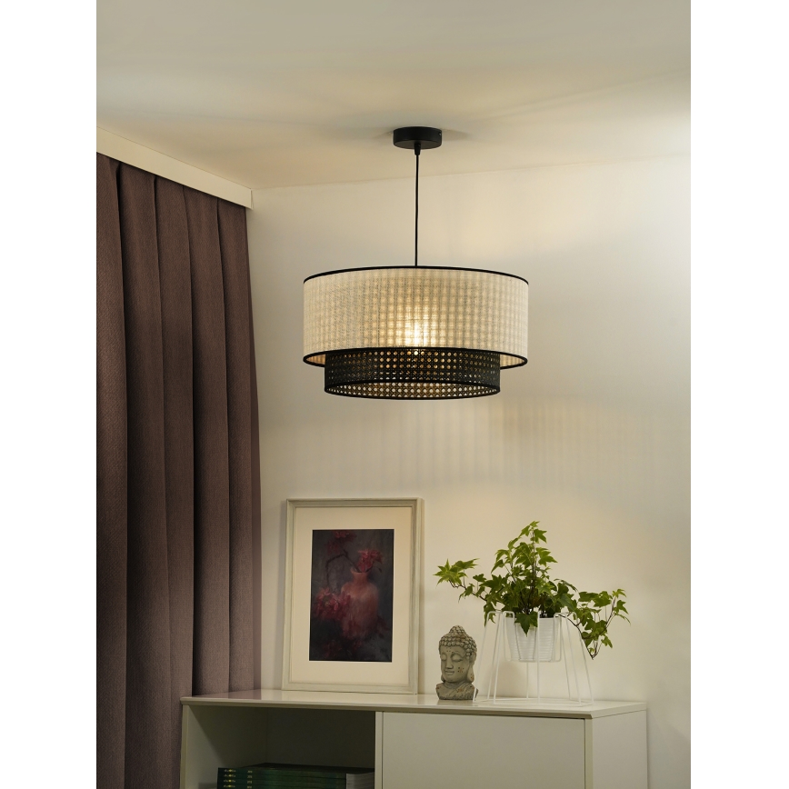 Duolla - Lustra ar auklu RATTAN YUTE 1xE27/15W/230V d. 45 cm krēmkrāsa/melna