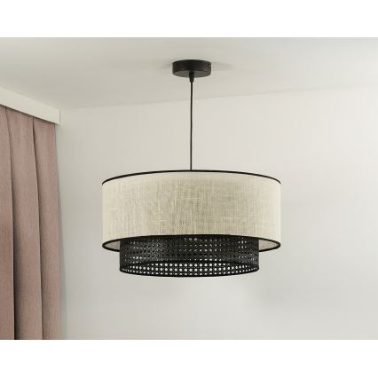 Duolla - Lustra ar auklu RATTAN YUTE 1xE27/15W/230V d. 45 cm krēmkrāsa/melna