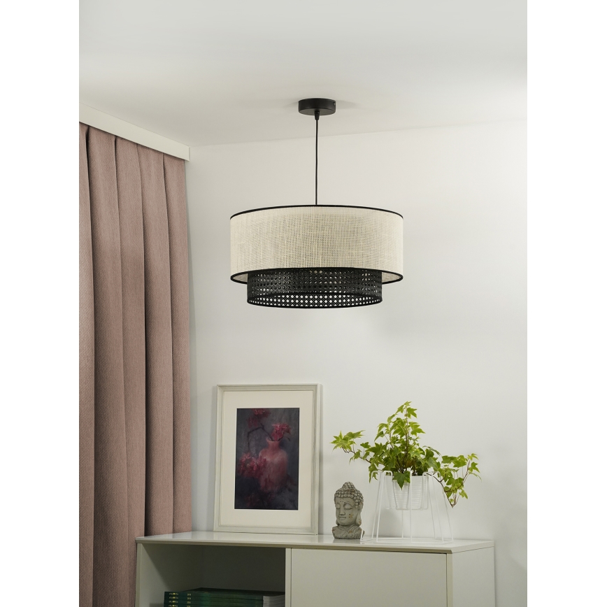 Duolla - Lustra ar auklu RATTAN YUTE 1xE27/15W/230V d. 45 cm krēmkrāsa/melna