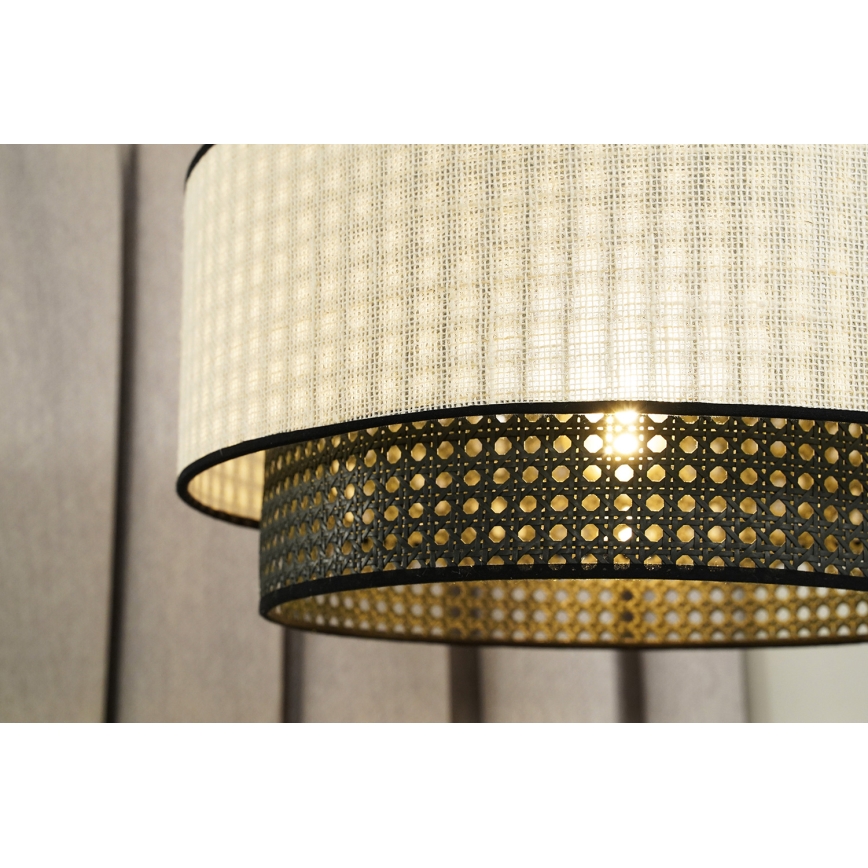 Duolla - Lustra ar auklu RATTAN YUTE 1xE27/15W/230V d. 45 cm krēmkrāsa/melna