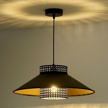 Duolla - Lustra ar auklu RIO RATTAN 1xE27/15W/230V d. 45 cm melna/zelta