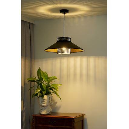 Duolla - Lustra ar auklu RIO RATTAN 1xE27/15W/230V d. 45 cm melna/zelta