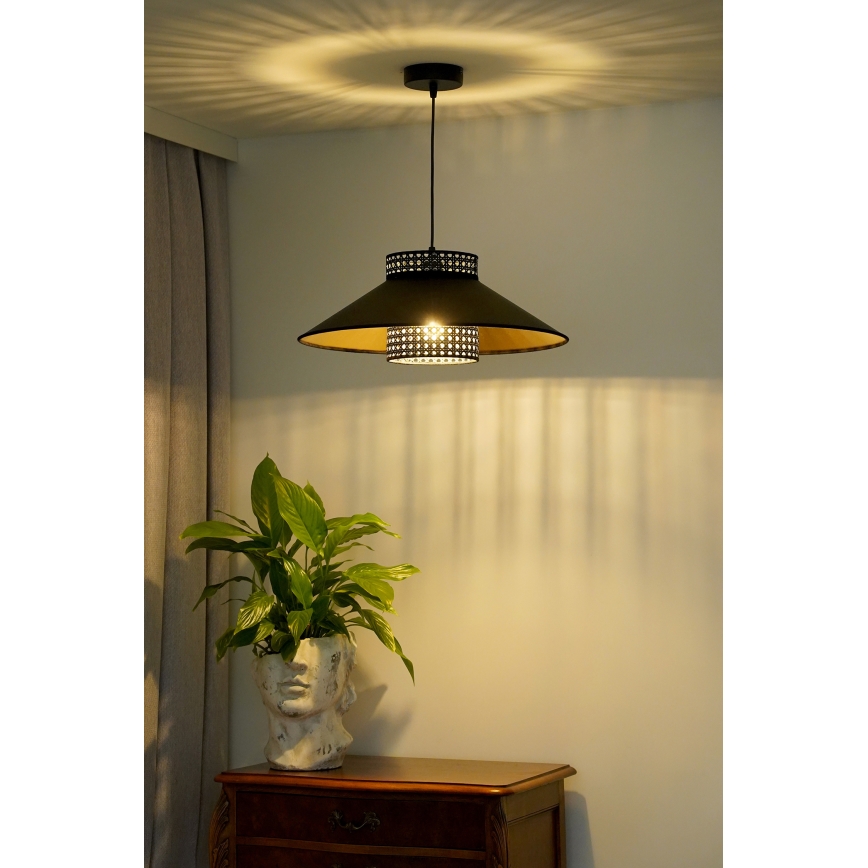 Duolla - Lustra ar auklu RIO RATTAN 1xE27/15W/230V d. 45 cm melna/zelta