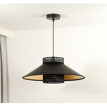 Duolla - Lustra ar auklu RIO RATTAN 1xE27/15W/230V d. 45 cm melna/zelta