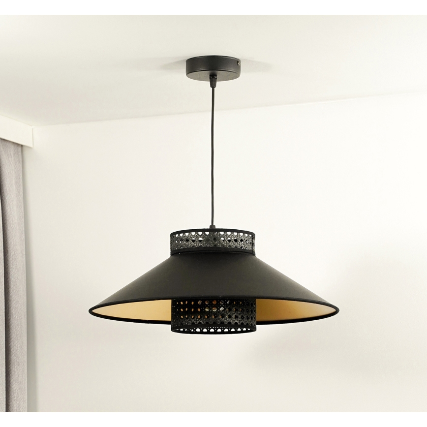 Duolla - Lustra ar auklu RIO RATTAN 1xE27/15W/230V d. 45 cm melna/zelta