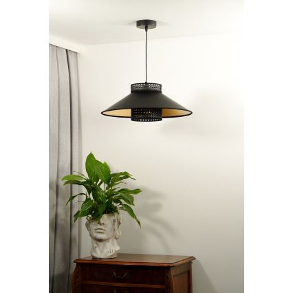 Duolla - Lustra ar auklu RIO RATTAN 1xE27/15W/230V d. 45 cm melna/zelta