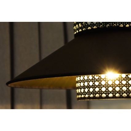 Duolla - Lustra ar auklu RIO RATTAN 1xE27/15W/230V d. 45 cm melna/zelta