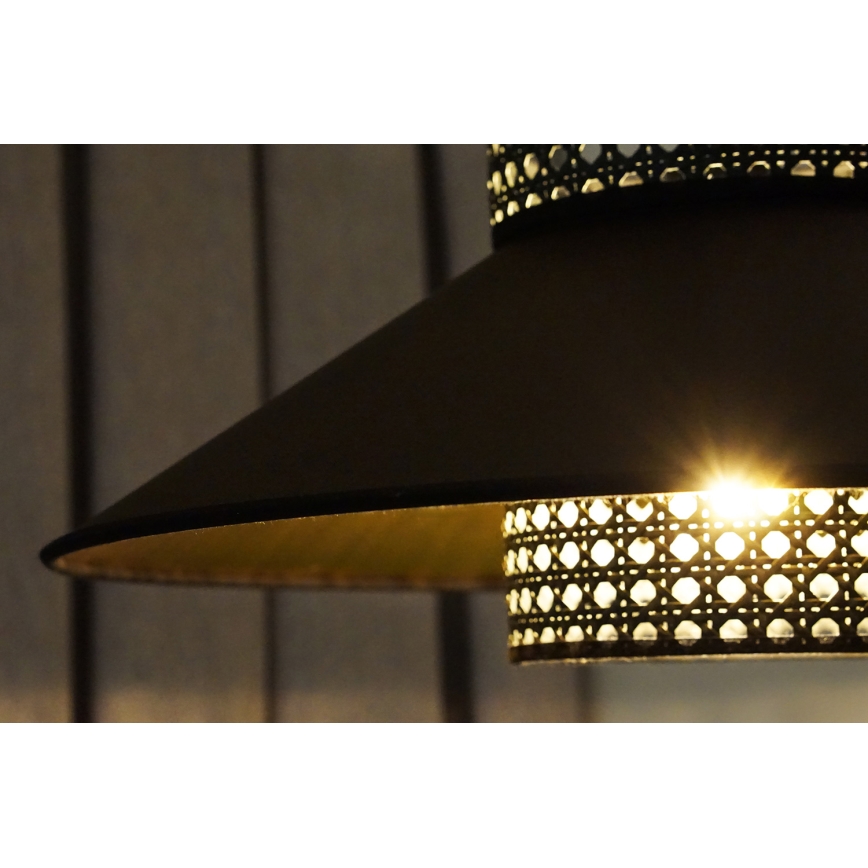 Duolla - Lustra ar auklu RIO RATTAN 1xE27/15W/230V d. 45 cm melna/zelta