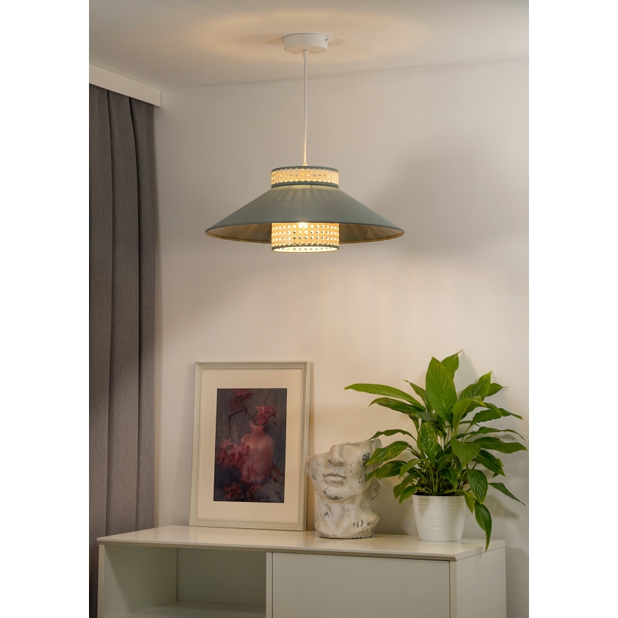 Duolla - Lustra ar auklu RIO RATTAN 1xE27/15W/230V d. 45 cm zaļa/rotanga