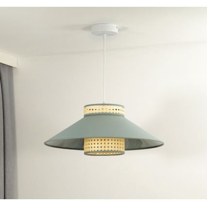 Duolla - Lustra ar auklu RIO RATTAN 1xE27/15W/230V d. 45 cm zaļa/rotanga