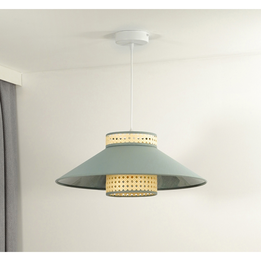 Duolla - Lustra ar auklu RIO RATTAN 1xE27/15W/230V d. 45 cm zaļa/rotanga
