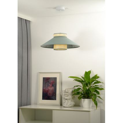 Duolla - Lustra ar auklu RIO RATTAN 1xE27/15W/230V d. 45 cm zaļa/rotanga
