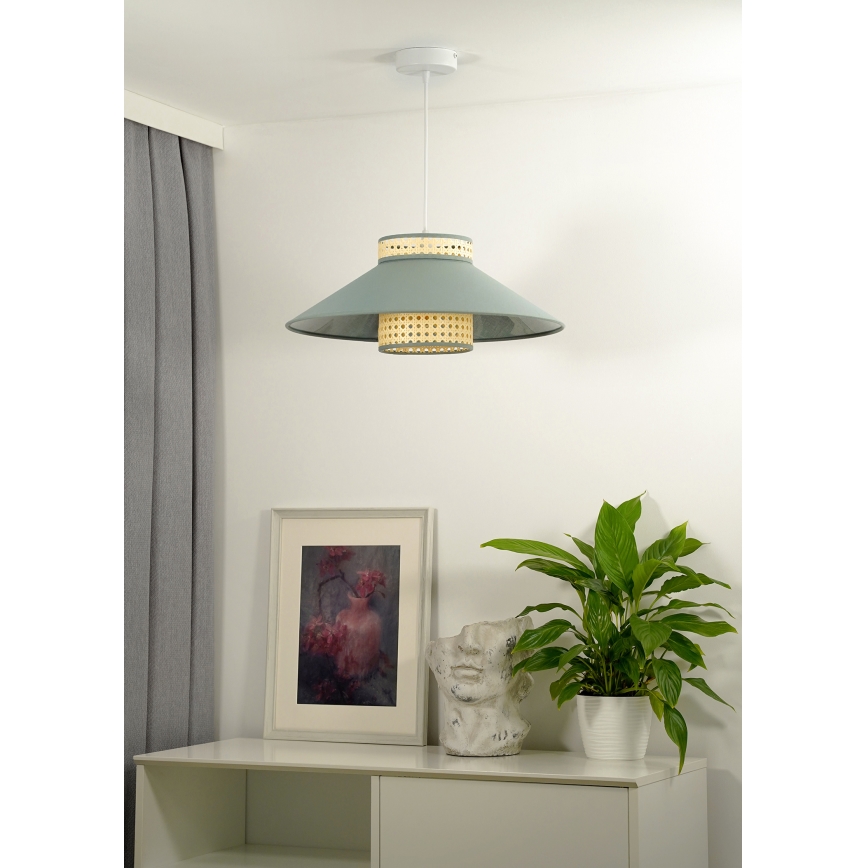 Duolla - Lustra ar auklu RIO RATTAN 1xE27/15W/230V d. 45 cm zaļa/rotanga