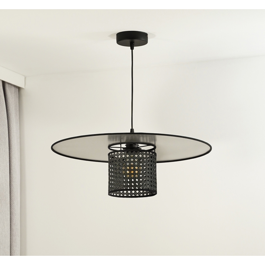 Duolla - Lustra ar auklu TOKYO RATTAN 1xE27/15W/230V d. 50 cm melna/sudraba
