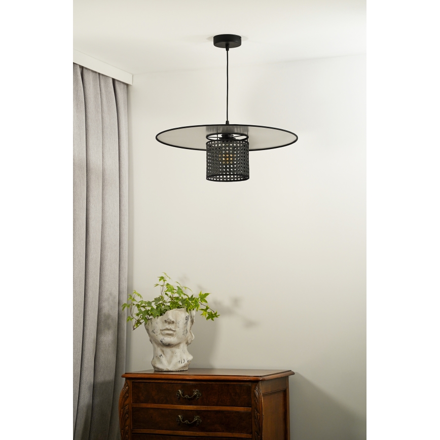 Duolla - Lustra ar auklu TOKYO RATTAN 1xE27/15W/230V d. 50 cm melna/sudraba