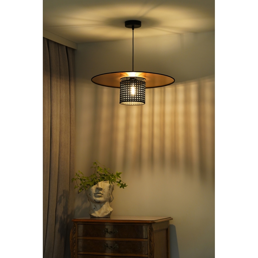 Duolla - Lustra ar auklu TOKYO RATTAN 1xE27/15W/230V d. 50 cm zelta/melna