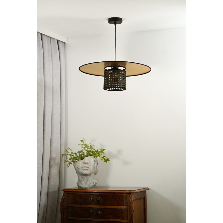 Duolla - Lustra ar auklu TOKYO RATTAN 1xE27/15W/230V d. 50 cm zelta/melna