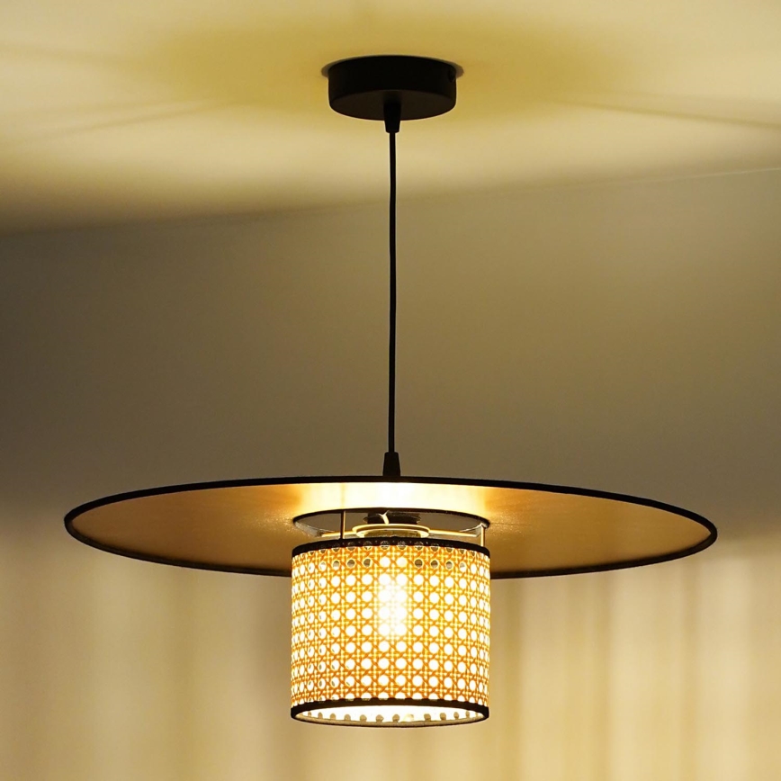 Duolla - Lustra ar auklu TOKYO RATTAN 1xE27/15W/230V d. 50 cm zelta/rotanga