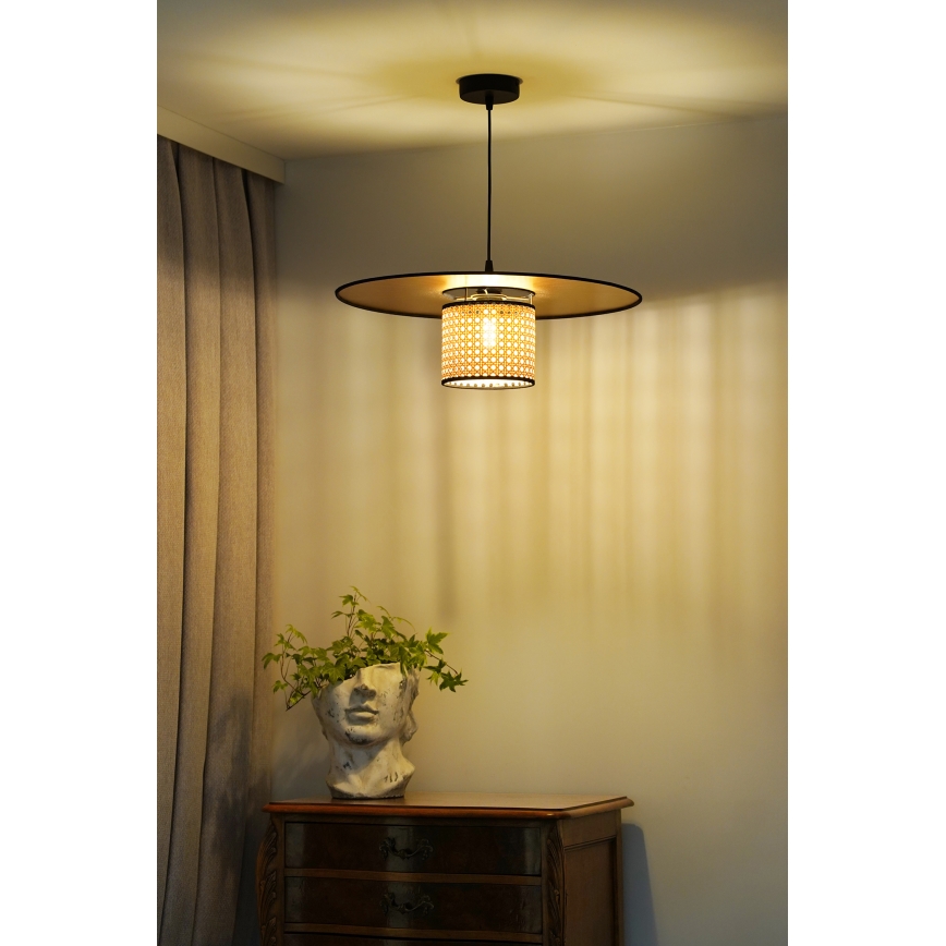 Duolla - Lustra ar auklu TOKYO RATTAN 1xE27/15W/230V d. 50 cm zelta/rotanga