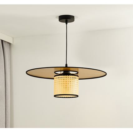 Duolla - Lustra ar auklu TOKYO RATTAN 1xE27/15W/230V d. 50 cm zelta/rotanga