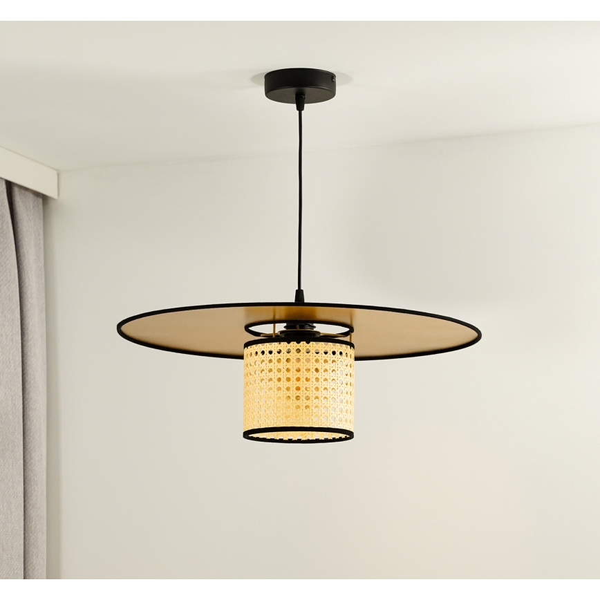 Duolla - Lustra ar auklu TOKYO RATTAN 1xE27/15W/230V d. 50 cm zelta/rotanga