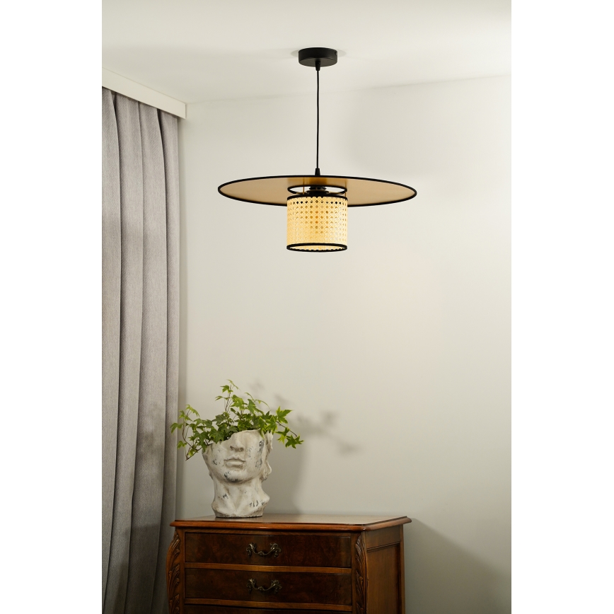 Duolla - Lustra ar auklu TOKYO RATTAN 1xE27/15W/230V d. 50 cm zelta/rotanga