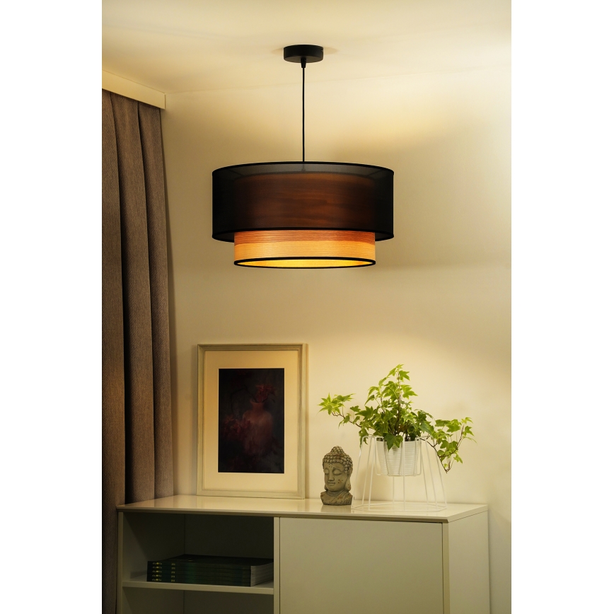 Duolla - Lustra ar auklu WOOD BOHO 1xE27/15W/230V d. 45 cm melna/bēša