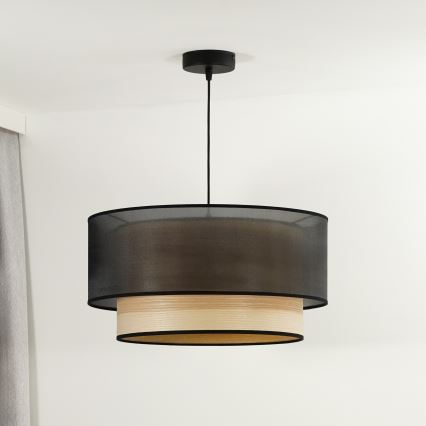 Duolla - Lustra ar auklu WOOD BOHO 1xE27/15W/230V d. 45 cm melna/bēša