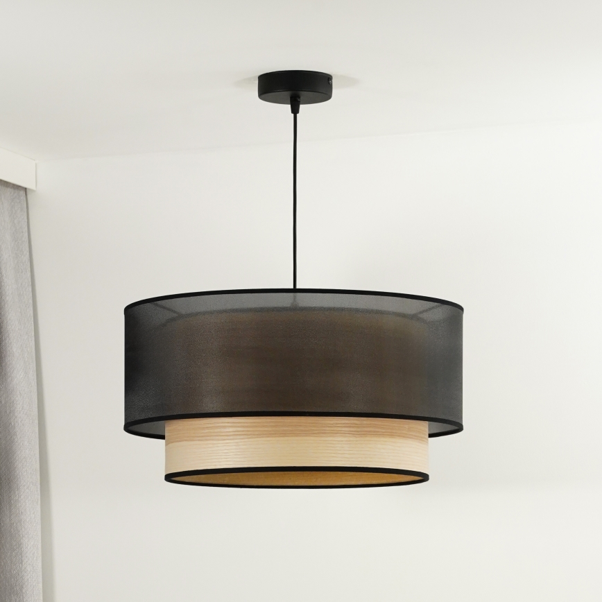 Duolla - Lustra ar auklu WOOD BOHO 1xE27/15W/230V d. 45 cm melna/bēša