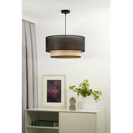 Duolla - Lustra ar auklu WOOD BOHO 1xE27/15W/230V d. 45 cm melna/bēša