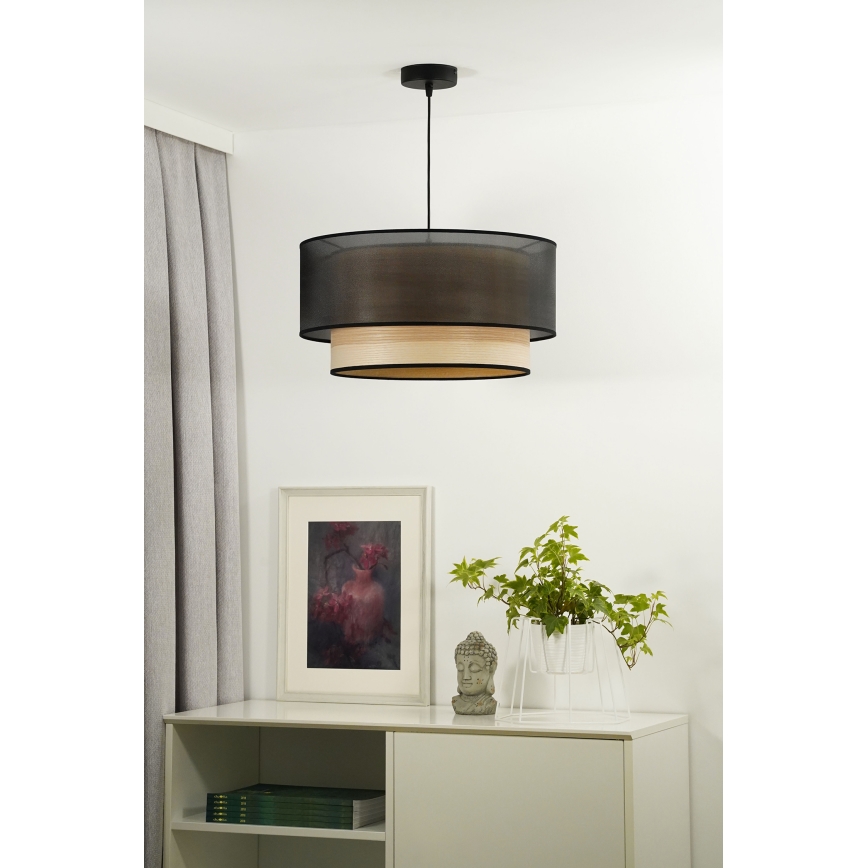 Duolla - Lustra ar auklu WOOD BOHO 1xE27/15W/230V d. 45 cm melna/bēša