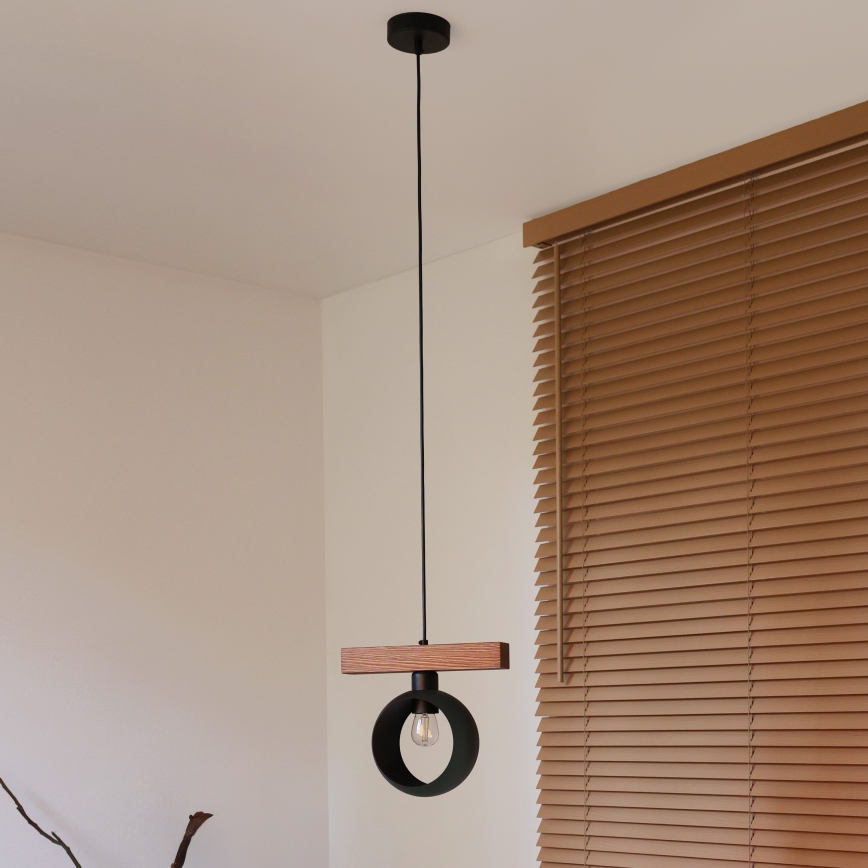 Duolla - Pakaramā lampa uz kabeļa IRONLINE 1xE27/15W/230V priede/ozols/melna