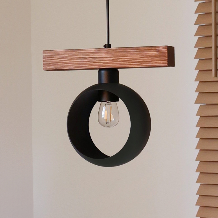 Duolla - Pakaramā lampa uz kabeļa IRONLINE 1xE27/15W/230V priede/ozols/melna