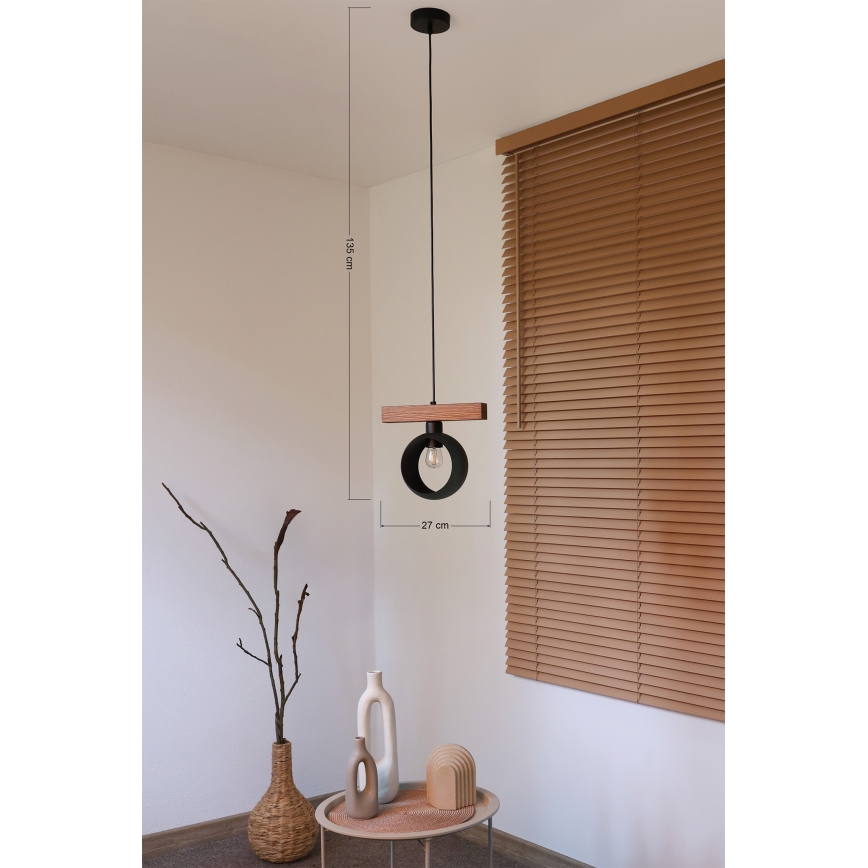 Duolla - Pakaramā lampa uz kabeļa IRONLINE 1xE27/15W/230V priede/ozols/melna