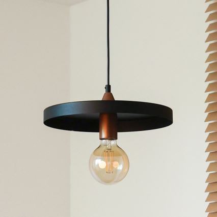 Duolla - Piekaramais gaismeklis ar kabeli IRONLINE 1xE27/15W/230V Ø 30 cm melns/vara krāsā