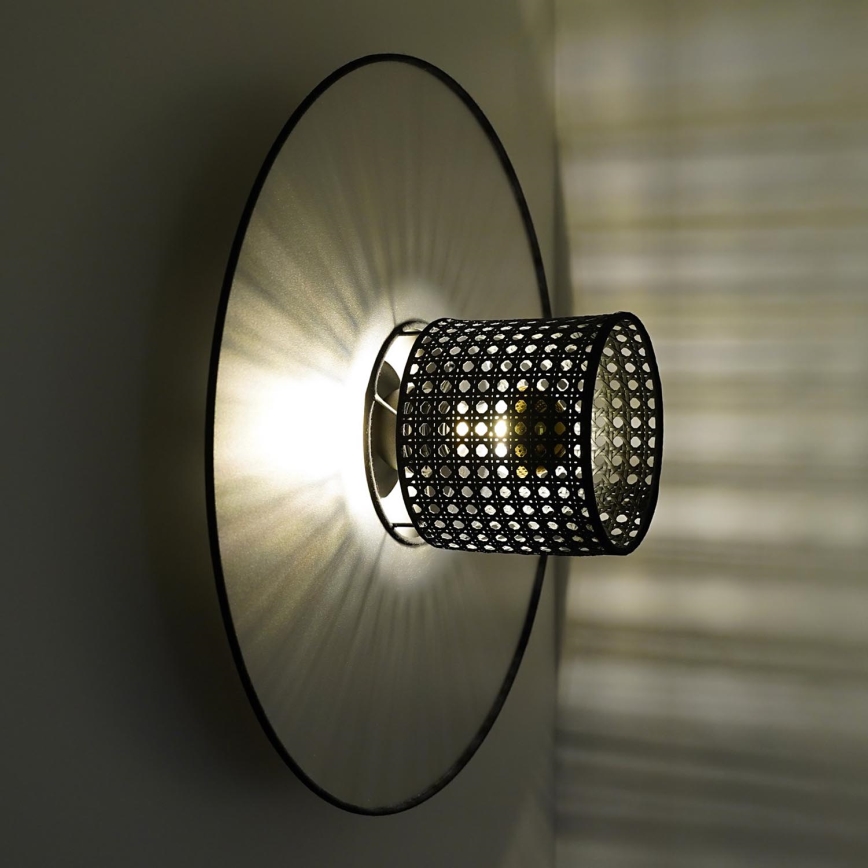 Duolla - Sienas lampa TOKYO RATTAN 1xE27/15W/230V d. 50 cm sudraba/melna