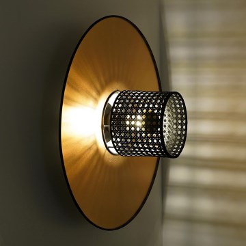 Duolla - Sienas lampa TOKYO RATTAN 1xE27/15W/230V d. 50 cm zelta/melna