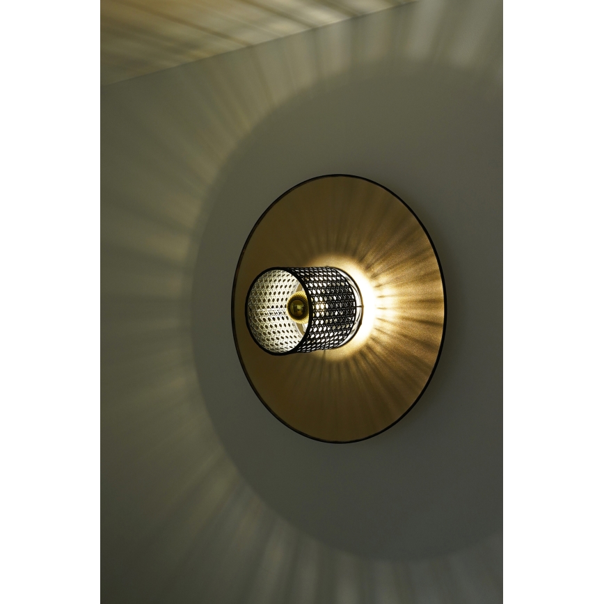 Duolla - Sienas lampa TOKYO RATTAN 1xE27/15W/230V d. 50 cm zelta/melna