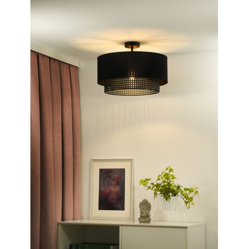 Duolla - Virsapmetuma lustra BOHO RATTAN 1xE27/15W/230V d. 45 cm melna