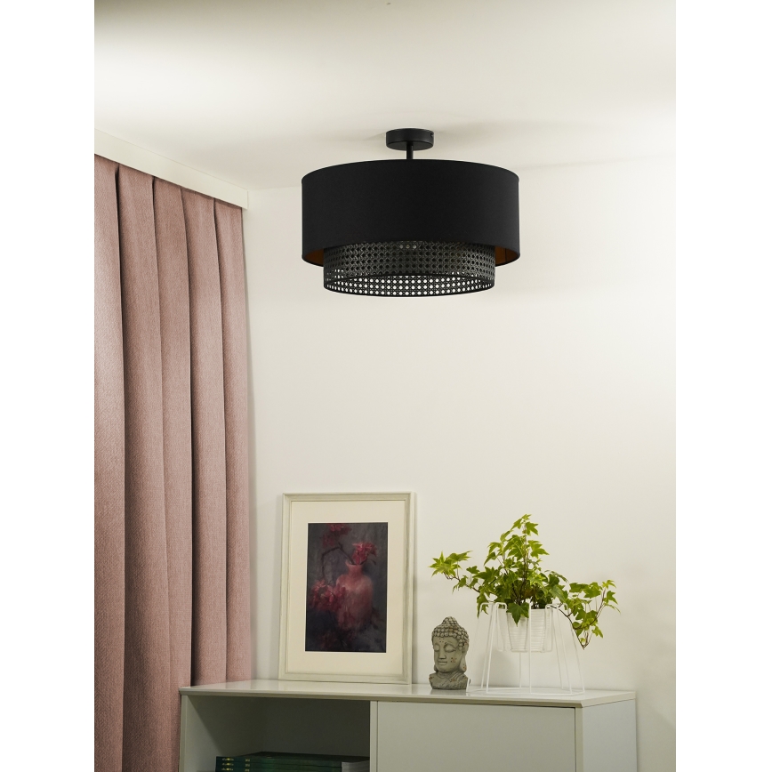 Duolla - Virsapmetuma lustra BOHO RATTAN 1xE27/15W/230V d. 45 cm melna