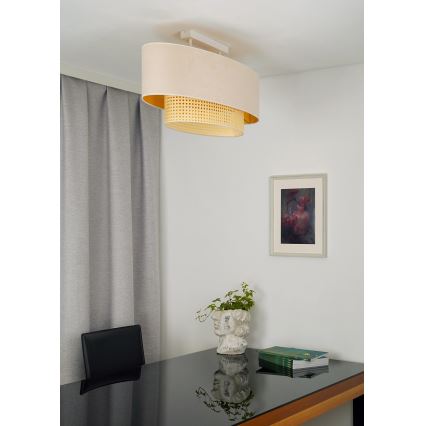 Duolla - Virsapmetuma lustra DOUBLE OVAL RATTAN 2xE27/15W/230V krēmkrāsa/rotanga