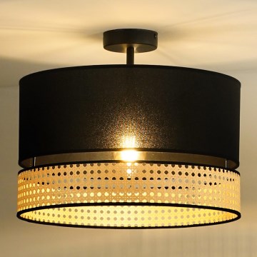Duolla - Virsapmetuma lustra DOUBLE RATTAN 1xE27/15W/230V d. 40 cm melna/bēša