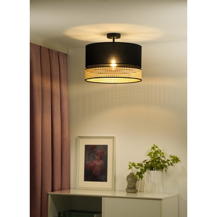 Duolla - Virsapmetuma lustra DOUBLE RATTAN 1xE27/15W/230V d. 40 cm melna/bēša