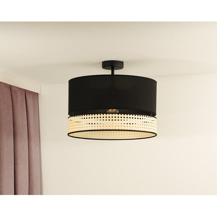 Duolla - Virsapmetuma lustra DOUBLE RATTAN 1xE27/15W/230V d. 40 cm melna/bēša