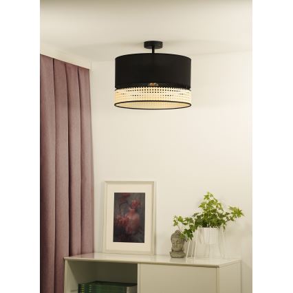 Duolla - Virsapmetuma lustra DOUBLE RATTAN 1xE27/15W/230V d. 40 cm melna/bēša