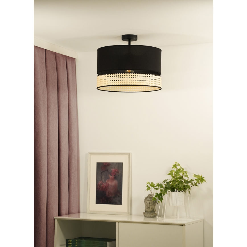 Duolla - Virsapmetuma lustra DOUBLE RATTAN 1xE27/15W/230V d. 40 cm melna/bēša